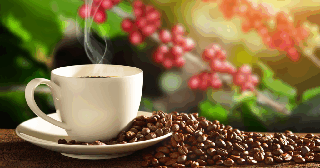 コーヒー豆とコーヒーチェリーとコーヒー