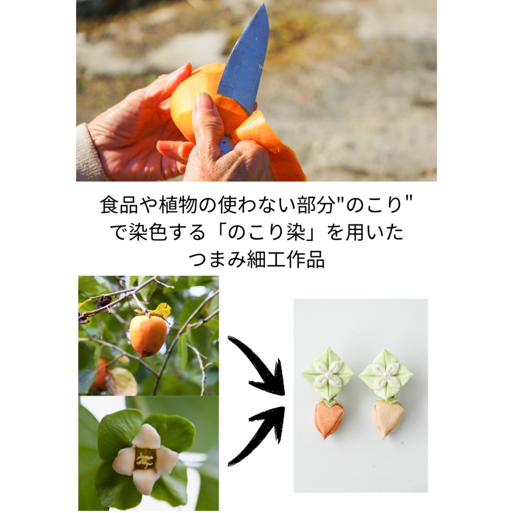 つまみ細工「堂上蜂屋柿のピンバッジ」～のこり染～のこり染の説明