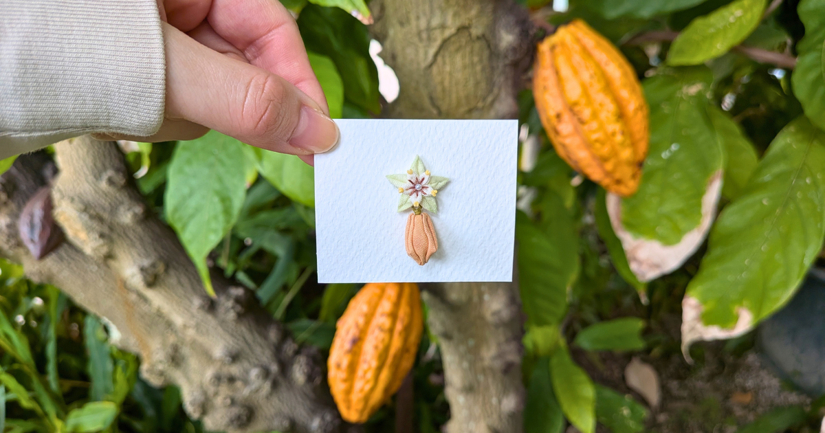 つまみ細工「カカオのピンバッジ」アイキャッチ