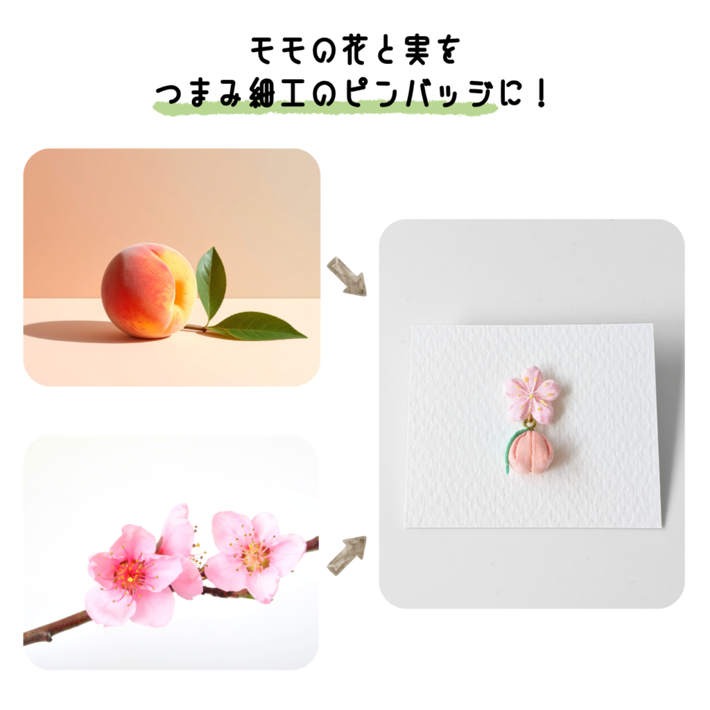 商品写真「こびとの農園の作品」モモのピンバッジ