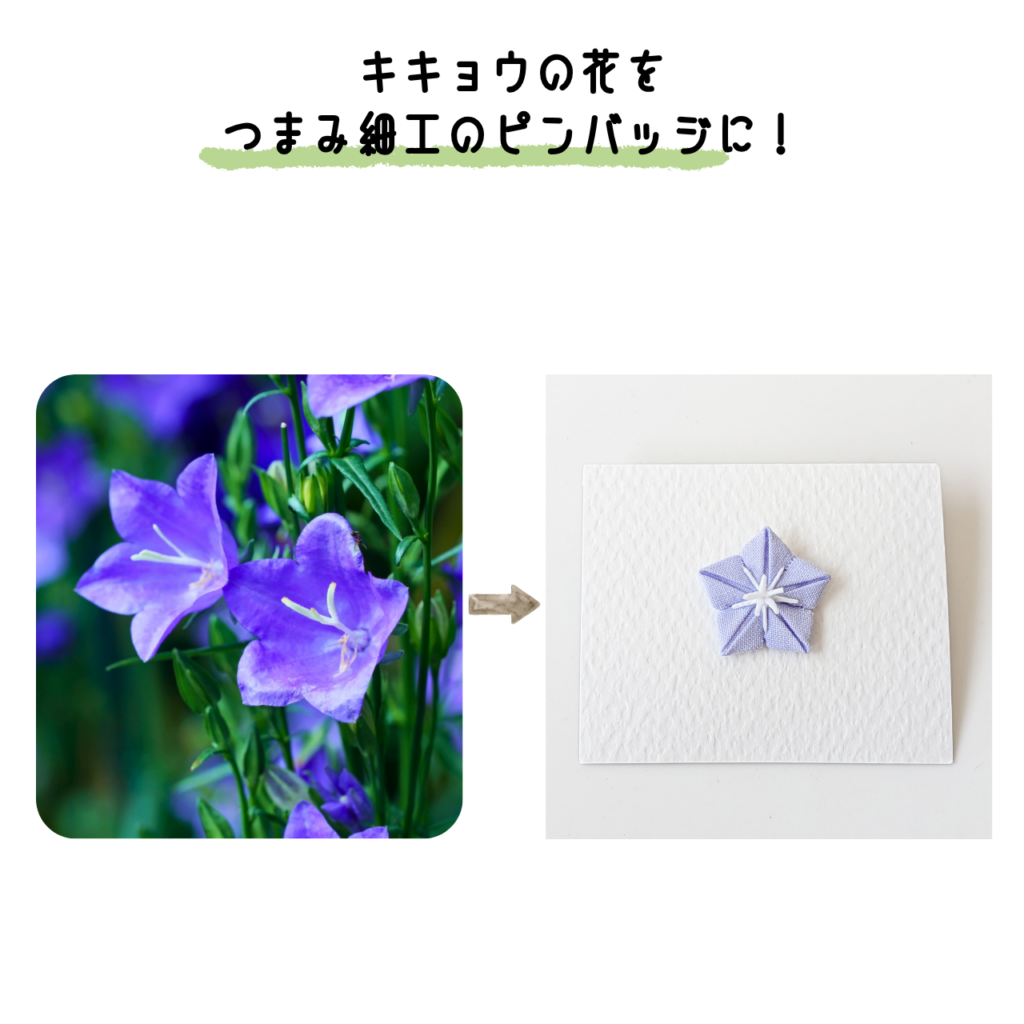 商品写真「こびとの農園の作品」キキョウのピンバッジ