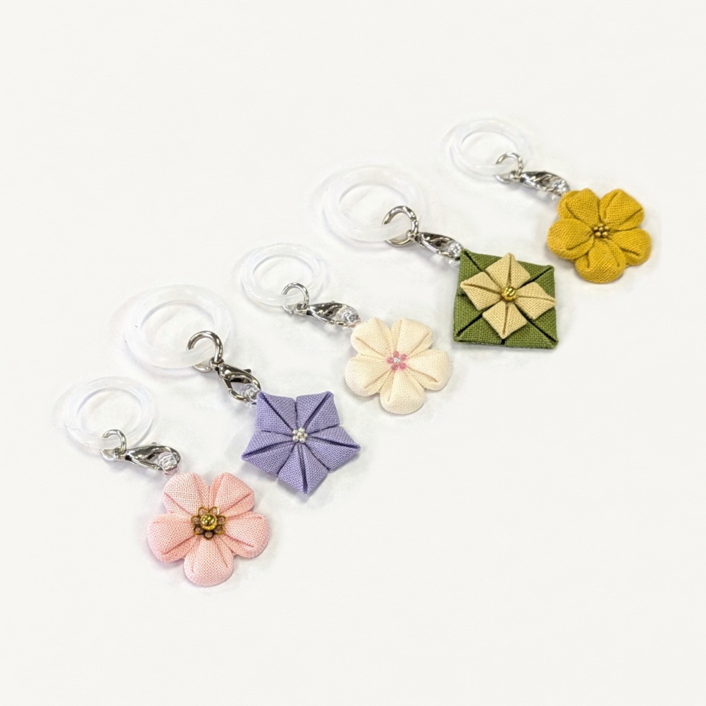つまみ細工「岐阜の秋みーつけた 花のめじるしマーカー」全5種類セット (商品画像)