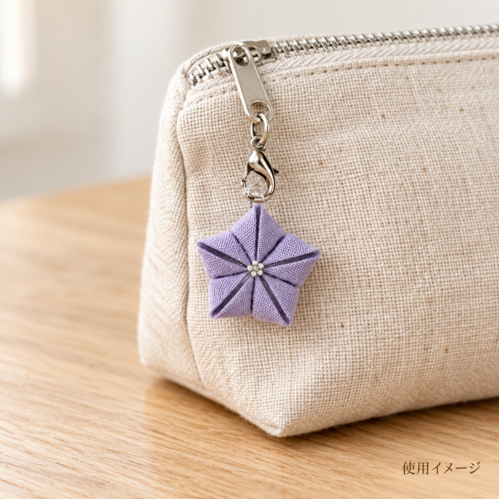 つまみ細工「岐阜の秋みーつけた 花のめじるしマーカー」全5種類セット (ポーチ使用イメージ)
