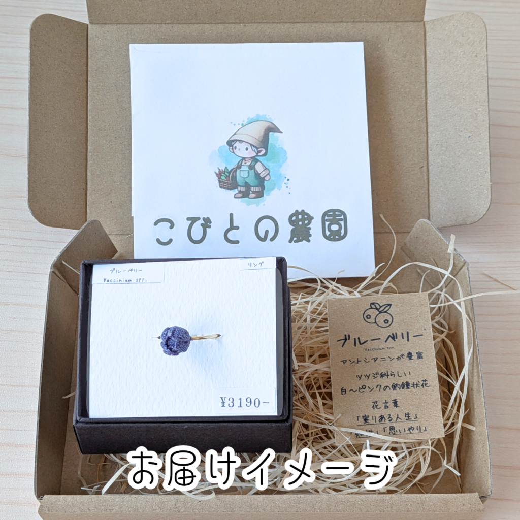 つまみ細工「ブルーベリーの1粒リング」~『のこり染』コラボ~ (お届けイメージ)